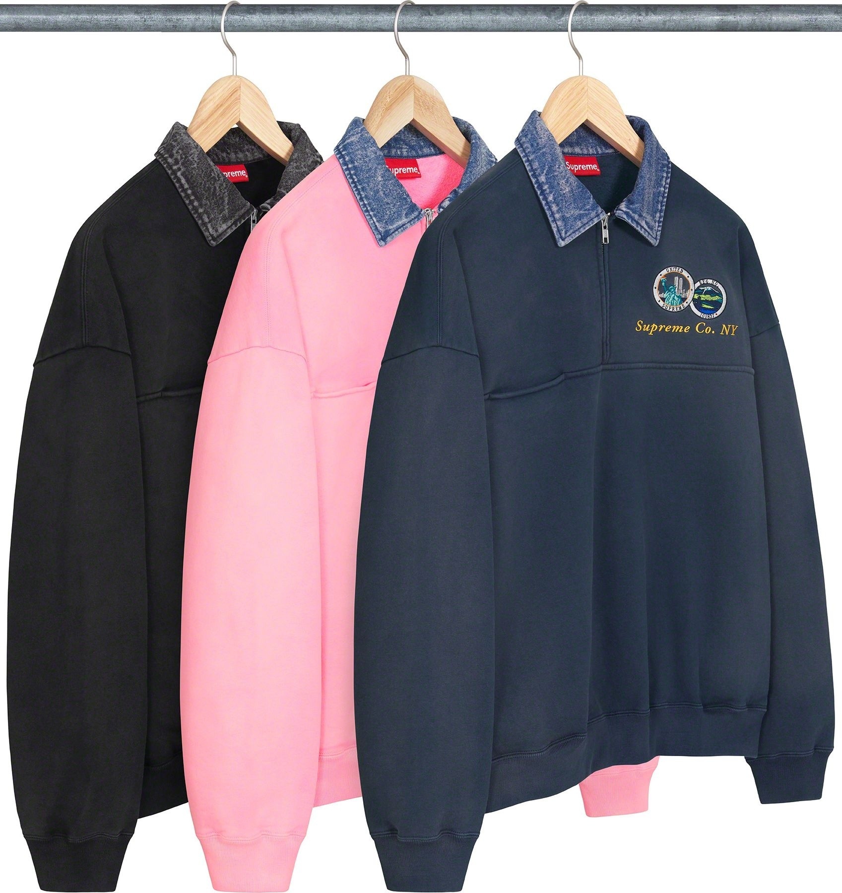 Denim Collar Half Zip Sweatshirt